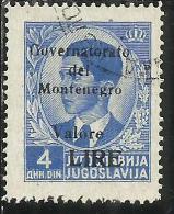 MONTENEGRO 1942 SOPRASTAMPA NERA BLACK OVERPRINTED VALORE LIRE 4 D USATO USED OBLITERE´ - Montenegro