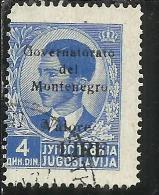 MONTENEGRO 1942 SOPRASTAMPA NERA BLACK OVERPRINTED VALORE LIRE 4 D USATO USED OBLITERE´ - Montenegro