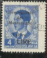 MONTENEGRO 1942 SOPRASTAMPA NERA BLACK OVERPRINTED VALORE LIRE 4 D USATO USED OBLITERE´ - Montenegro