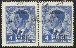 MONTENEGRO 1942 SOPRASTAMPA NERA BLACK OVERPRINTED VALORE LIRE 4 D COPPIA USATA PAIR USED OBLITERE´ - Montenegro