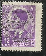 MONTENEGRO 1942 SOPRASTAMPA NERA BLACK OVERPRINTED VALORE LIRE 12 D USATO USED OBLITERE´ - Montenegro