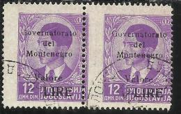 MONTENEGRO 1942 SOPRASTAMPA NERA BLACK OVERPRINTED VALORE LIRE 12 D COPPIA USATA PAIR USED OBLITERE´ - Montenegro