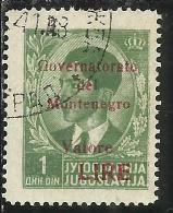 OCCUPAZIONE ITALIANA MONTENEGRO 1942 GOVERNATORATO RED OVERPRINTED SOPRASTAMPA ROSSA LIRE 1 D USED - Montenegro