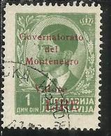 OCCUPAZIONE ITALIANA MONTENEGRO 1942 GOVERNATORATO RED OVERPRINTED SOPRASTAMPA ROSSA LIRE 1 D USED - Montenegro