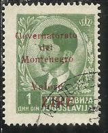 OCCUPAZIONE ITALIANA MONTENEGRO 1942 GOVERNATORATO RED OVERPRINTED SOPRASTAMPA ROSSA LIRE 1 D USED - Montenegro