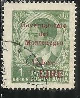 OCCUPAZIONE ITALIANA MONTENEGRO 1942 GOVERNATORATO RED OVERPRINTED SOPRASTAMPA ROSSA LIRE 1 D USED - Montenegro