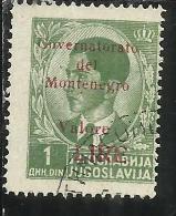 OCCUPAZIONE ITALIANA MONTENEGRO 1942 GOVERNATORATO RED OVERPRINTED SOPRASTAMPA ROSSA LIRE 1 D USED - Montenegro