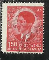 MONTENEGRO 1942 SOPRASTAMPA ROSSA VALORE RED OVERPRINTED LIRE 1,50 D USATO USED OBLITERE´ - Montenegro