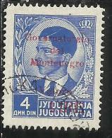 MONTENEGRO 1942 SOPRASTAMPA ROSSA RED OVERPRINTED VALORE LIRE 4 D USATO USED OBLITERE´ - Montenegro