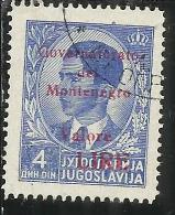 MONTENEGRO 1942 SOPRASTAMPA ROSSA RED OVERPRINTED VALORE LIRE 4 D USATO USED OBLITERE´ - Montenegro