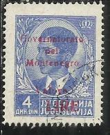 MONTENEGRO 1942 SOPRASTAMPA ROSSA RED OVERPRINTED VALORE LIRE 4 D USATO USED OBLITERE´ - Montenegro