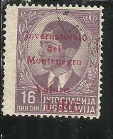 MONTENEGRO 1942 GOVERNATORATO RED OVERPRINTED SOPRASTAMPA ROSSA LIRE 16 D USATO USED OBLITERE´ - Montenegro