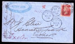 Great Britain 1p Red Perf On 1873 Cover To Escher, Various Cancels - Lettres & Documents