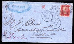 Great Britain 1p Red Perf On 1873 Cover To Escher, Various Cancels - Brieven En Documenten