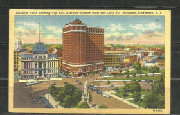 420b * PROVIDENCE * EXCHANGE PLACE SHOWING CITY HALL,, SHERATON-BILTMORE HOTEL AND CIVIL WAR MONUMENT * 1952 **!! - Providence