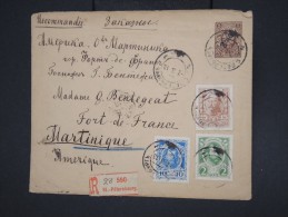 RUSSIE - Entier Postal +compl. En Recommandé De St Petersbourg Pour La Martinique En 1913  ( Rare Déstination) - P7676 - Postwaardestukken