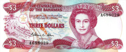 BAHAMAS ISLANDS $3 WOMAN QEII HEAD FRONT BOAT BACK LAW1974(ISSUED1984) UNC P.44 READ DESCRIPTION !! - Bahamas