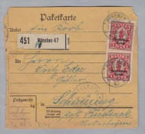 Bayern 1920-07-07 München Paketkarte Nach Schnuring Fürsteneck - Covers & Documents