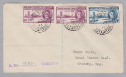 OZ Gilbert&Ellice Island 1946-12-16 Post Office Butaritari R-Brief Nach Grimsby GB - Gilbert- Und Ellice-Inseln (...-1979)