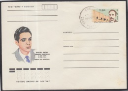 1986-EP-110 CUBA 1986. Ed.199k. POSTAL STATIONERY. MARTIRES DEL MONCADA. MIGUEL ANGEL ORAMAS. ZONA POSTAL I. USED. - Lettres & Documents