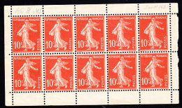 France 10c Sower (no Ground) Booklet Pane Of 6 Scott 162f - Neufs