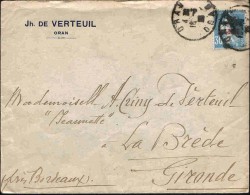 Algérie Lettre Oran ( 1926 ? ) Semeuse Entête Verteuil - Storia Postale
