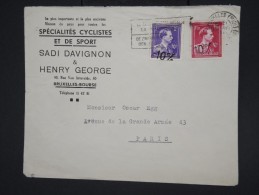 BELGIQUE - Enveloppe Publicitaire ( Vélo Et Sports) De Bruxelles Pour Paris En 1946 - Aff. Timbres 10% - Lot P7732 - 1946 -10 %