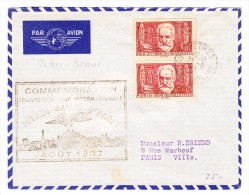 "Commémoration Course Aérienne Internationale Istres-Damas-Paris Aout 1937" Lettre Du 26.8.1937 Istres Pour Paris - 1927-1959 Lettres & Documents