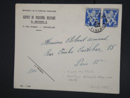 BELGIQUE -Envel. Ministère De La Défense ( Recyclage De Carte) De Bruxelles Pour Paris En 1945 - à Voir - Lot P7744 - Cartas