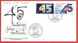 ONU GINEVRA FDC - 1990 - 45° Anniversario Delle Nazioni Unite - 0,90 +1,10 Fr. - Michel NT-GE BL6 - FDC