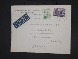 TURQUIE - Enveloppe De L ' Ambassade De France à Ankara Pour Paris En 1953 Par Avion ( étiquette) - à Voir - Lot P7789 - Briefe U. Dokumente