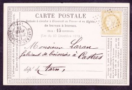 France N°55 Sur CP Précurseur N°10 - TB - 1871-1875 Ceres