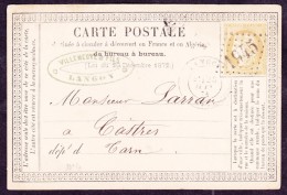 France N°59 Sur CP Précurseur N°4 - B/TB - 1871-1875 Cérès