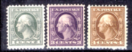 Stati-Uniti-0064 -1917/1919 - Unificato, N.336,338,339 (+) TLH - Privi Di Difetti Occulti. - Unused Stamps