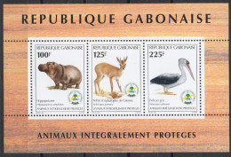 Gabon Gabun 1998 Bloc Sheetlet Animaux Intégralement Protégés Faune Fauna Hippopotame NTSA Céphalophe De Grimm Pelican - Gabun (1960-...)