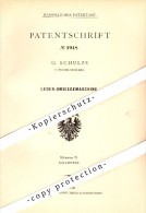 Original Patent - G. Schulze In Wermelskirchen , 1878 , Leder-Umbiegemaschine !!! - Wermelskirchen