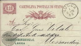 INTERO REGNO SERVIZIO DI STATO 10 C 1878 LUCCA X ALESSANDRIA OSPEDALE MILITARE - Entiers Postaux