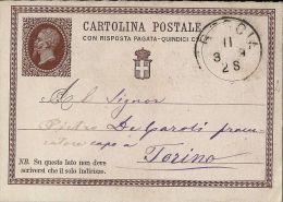 INTERO REGNO VITTORIO EMANUELE II 15+R C 1879 DOMANDA BRESCIA X TORINO - Stamped Stationery