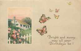240517-Birthday, Pink & Yellow Butterflies, Pink Roses, Gibson No 61007 - Papillons