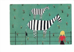 Carte Postale Artistique - Galliano Mazzon Illustrateur - ZEBRE Zèbres Au Jardin - Fillette - Zèbres