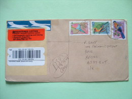 South Africa 2001 Registered Cover To England - Birds (Scott 1192, 1195, 1199 = 10.30 $) - Custom Label On Cack - Cartas & Documentos