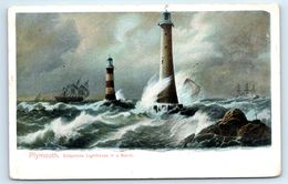 POSTCARD PLYMOUTH EDDYSTONE LIGHTHOUSE IN A STORM 1951 POSTMARK GLASBURY ON WYE - Plymouth