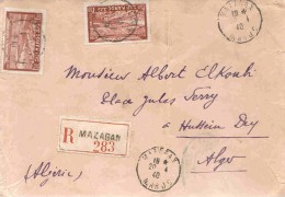 Maroc Marokko Morocco Marruecos Lettre Recommandée Mazagan 1940 Pour Algérie Cover Brief Carta - Storia Postale