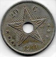 20 Centimes  Albert I  1911  Congo-Belge Très  Belle Qualité - 1910-1934: Alberto I