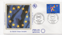 1992--enveloppe FDC Soie--Le Marché Unique Européen ( étoiles)--cachet  PARIS--75 - 1990-1999