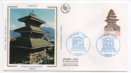 1991--enveloppe FDC Soie-UNESCO-Temple De Bagdaon (Népal )--cachet PARIS-- 75 - 1990-1999