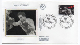 1991--enveloppe FDC Soie--Marcel CERDAN-Boxe-sport -cachet PARIS-75-- - 1990-1999