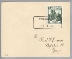 Heimat Liechtenstein Triesenberg 1933-02-13 Aushilfsstempel Auf Brief Nach Basel - Storia Postale