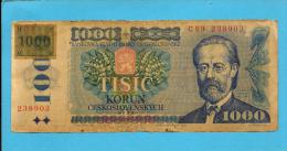 CZECH REPUBLIC - 1000 Korun - ND 1993 ( Old Date 1985 )- Pick 3.a -  With Revalidation Stamp - 2 Scans - Tschechien