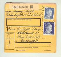 Heimat Luxemburg Diekirch 1943-06-25 Paketkarte DR-Marken - 1940-1944 Occupation Allemande